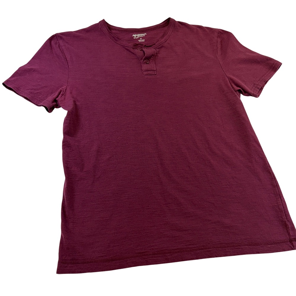 Arizona Jean Co Mens Henley T-Shirt Maroon Cotton Short Sleeve Med 371B7